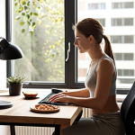 ** A person working comfortably at a well-lit, ergonomic home office setup, possibly with a window view. Emphasis on good posture and natural light.  Could include a healthy snack or drink nearby.

**
