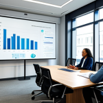 A diverse team of professionals engaged in a hybrid work meeting. Some team members are seated at a modern, well-lit conference table in a contemporary office, while others are visible on a large, high-definition screen participating via video conference. Digital whiteboards display clear project goals and visual data. The atmosphere is collaborative and productive. All subjects are fully clothed in professional business attire, appropriate attire, modest clothing. The image is professional photography, high-resolution, with natural light, depicting perfect anatomy, correct proportions, well-formed hands, proper finger count, and natural body proportions. safe for work, appropriate content, fully clothed.