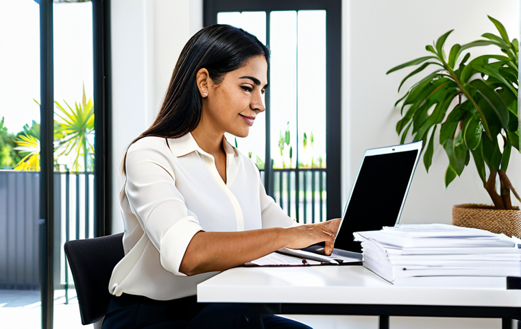 하이브리드 워크의 도입을 위한 경영진 설득법 - Productive Home Office**
"A Hispanic businesswoman working on a laptop in a bright, modern home off...