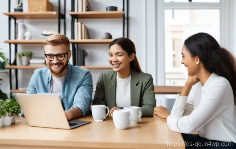 하이브리드 워크에서의 정서적 지원 제공 방법 - Cultivating Virtual Team Connections**
An image of a diverse group of four professionals (two women...