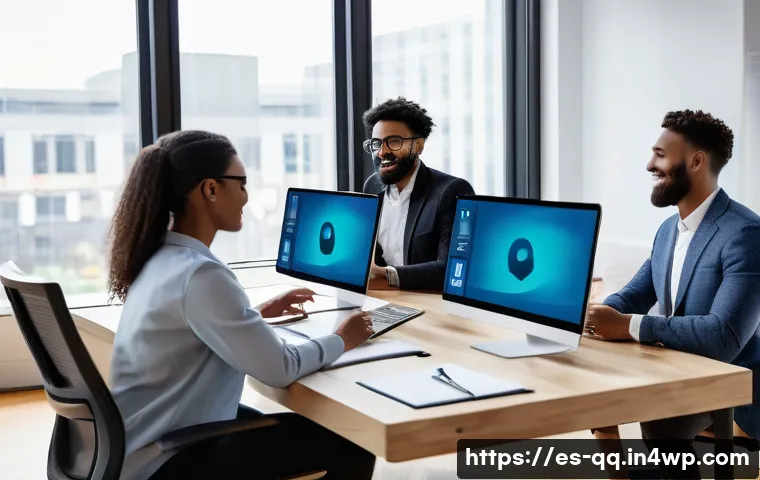 하이브리드 워크 성공 사례 분석 - A diverse professional hybrid work team engaged in a dynamic video conference call using Microsoft T...
