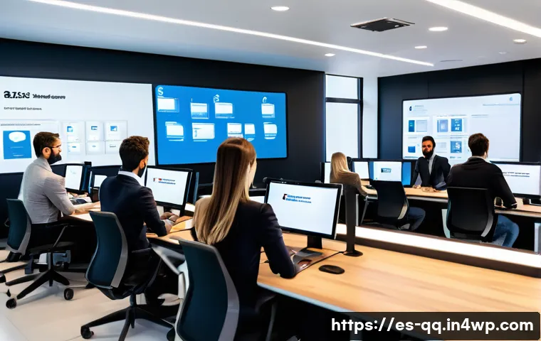 하이브리드 워크의 고객 서비스 전략 - A modern customer service center in a Spanish-speaking urban setting, featuring a diverse team of pr...