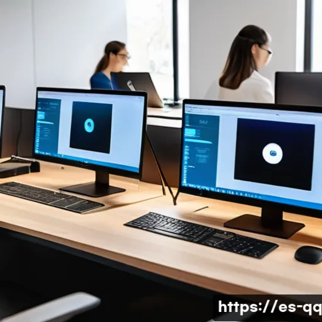 하이브리드 근무 시 기술 지원 필요성 - A modern hybrid workspace showing a diverse group of professionals working seamlessly between home a...
