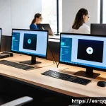 하이브리드 근무 시 기술 지원 필요성 - A modern hybrid workspace showing a diverse group of professionals working seamlessly between home a...